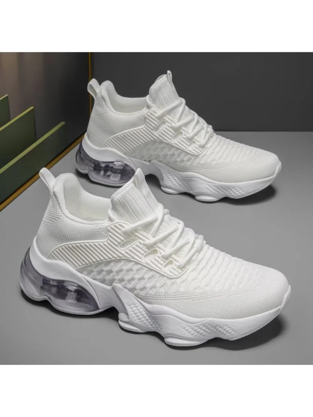 Men's White Air Cushion Running Shoes Breathable Tennis Casual Fashion Sneakers